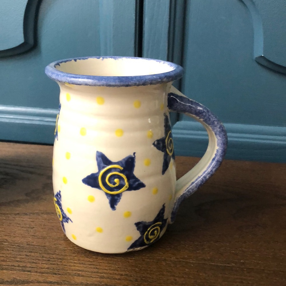 Signed studio pottery mug with stars